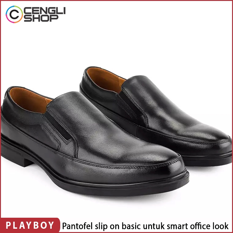 PL73 PLAYBOY SEPATU PANTOFEL PRIA ORIGINAL FORMAL KULIT ASLI ORI HITAM