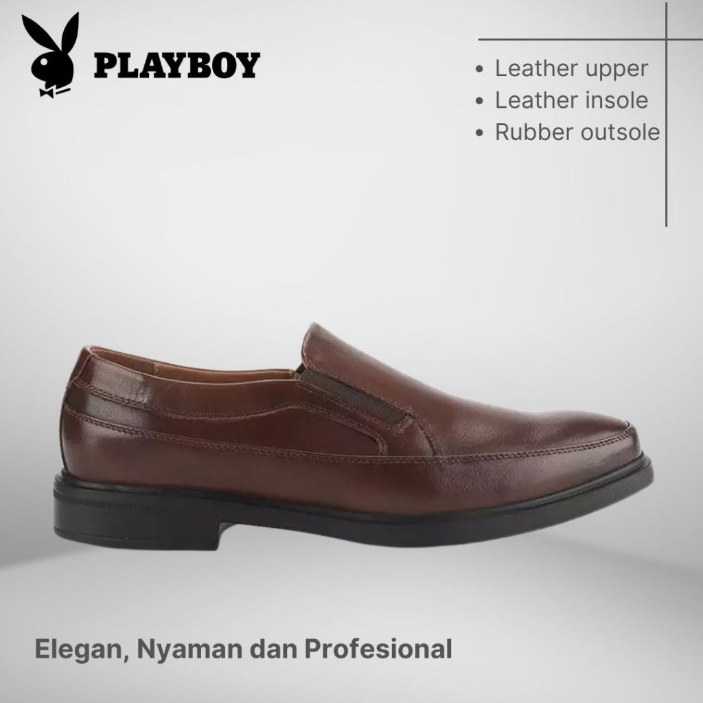 SEPATU PLAYBOY ORIGINAL PANTOFEL PRIA FORMAL SLIP ON KULIT ASLI COKLAT PL72