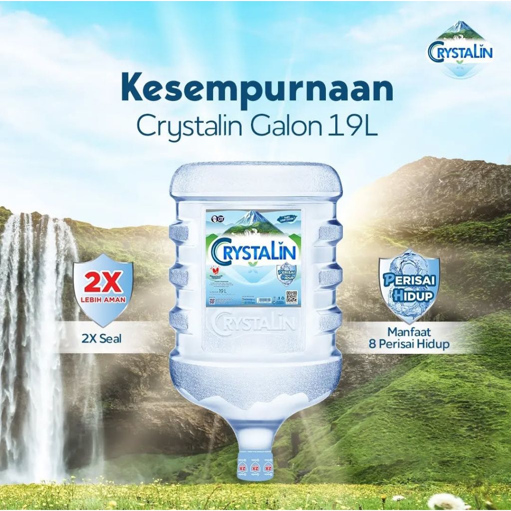 

crystalin air galon 19liter baru + isi seluruh indonesia