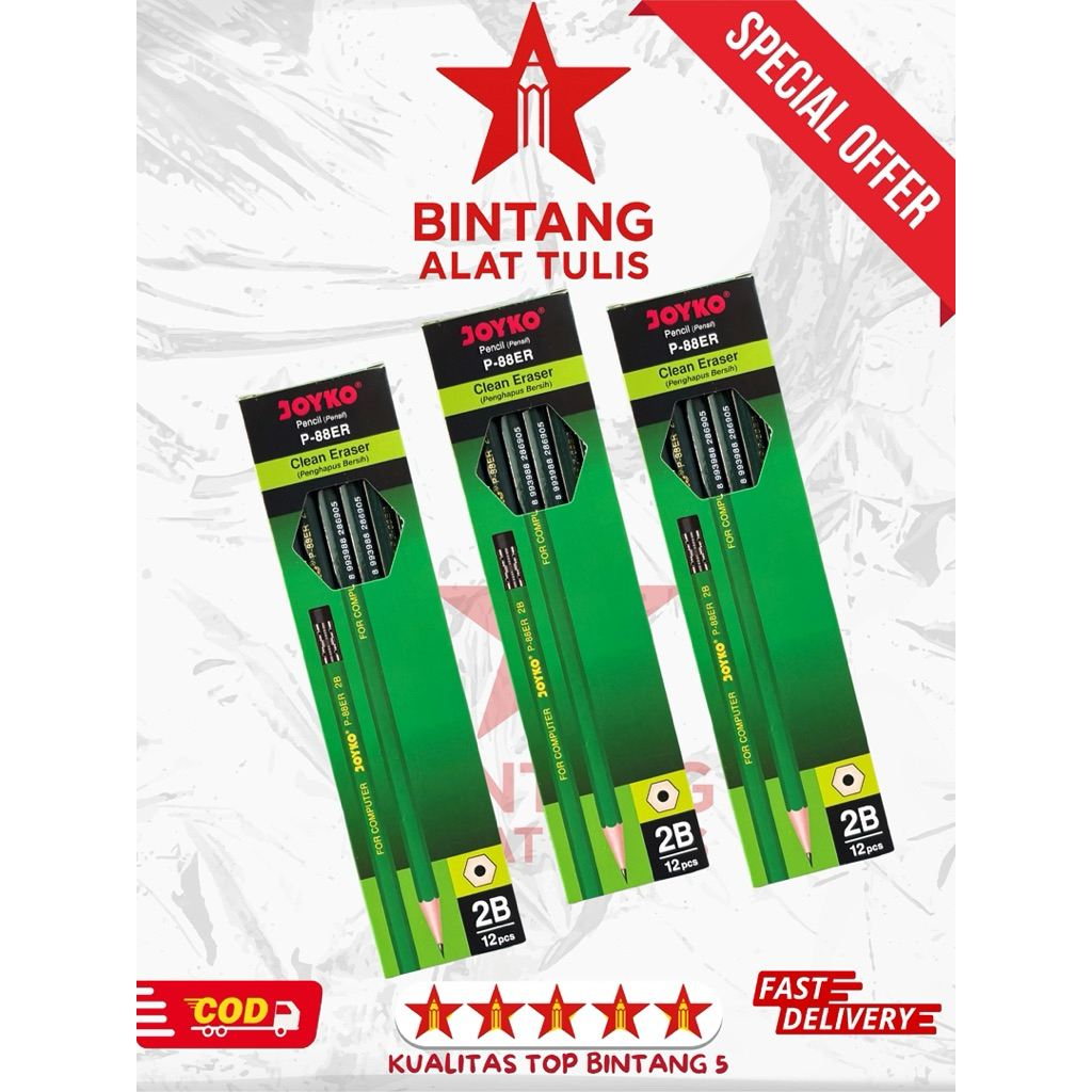 

Pensil 2B Joyko P-88ER Clean Eraser | Pensil Ujian 2B