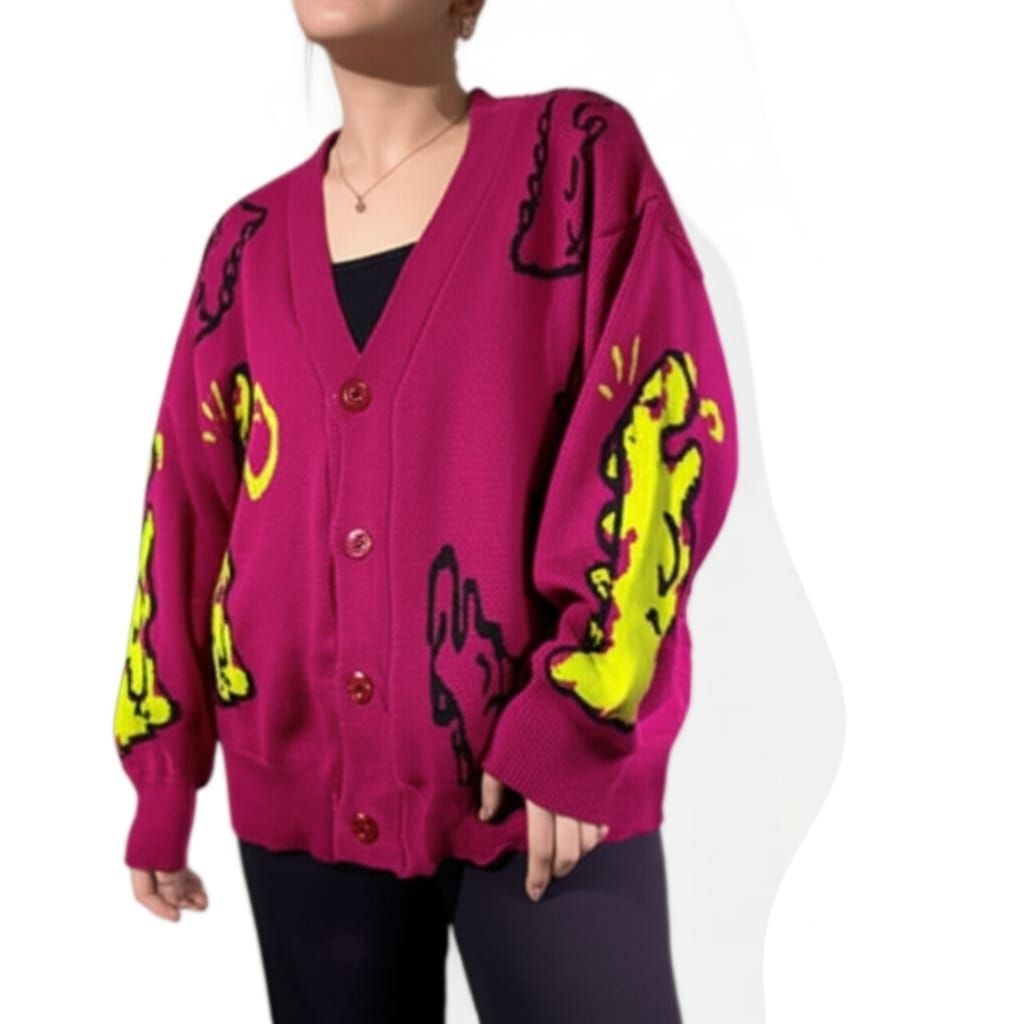 Cardigan Rajut Cewe Motif Dino