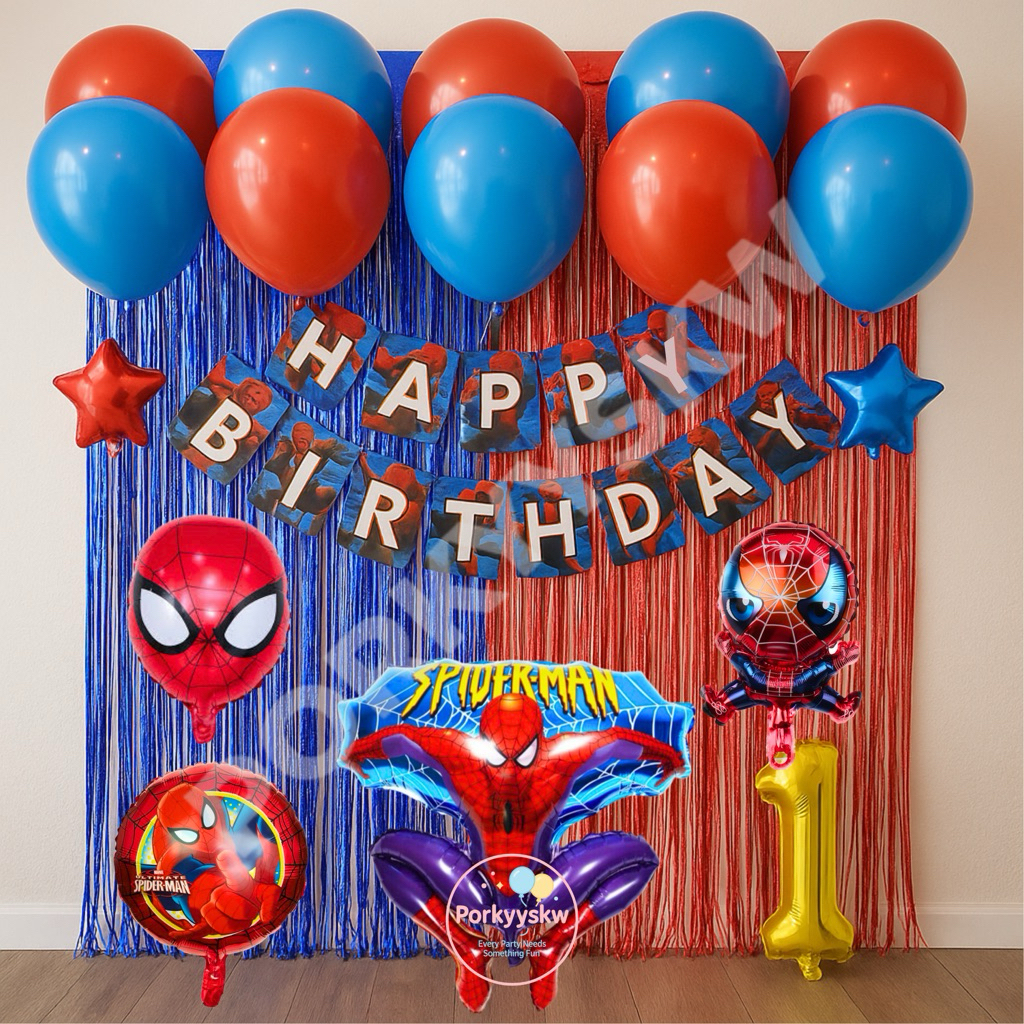 [Porkyyskw] Paket Set Dekorasi Ulang Tahun Spiderman/ Paket Ulang Tahun Spiderman