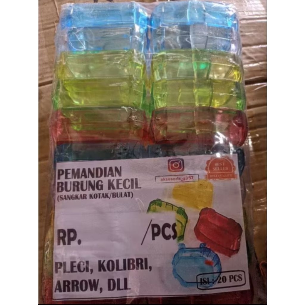 TEMPAT PEMANDIAN BURUNG KECIL SANGKAR KOTAK/BULAT WARNA WARNI