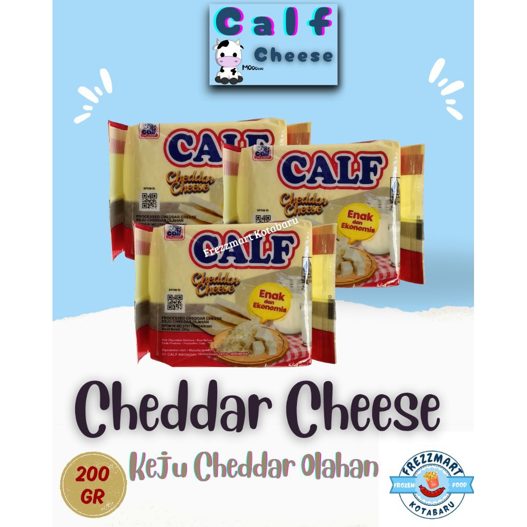 

Calf Keju Cheddar Cheese Olahan Ekonomis 200 GR Frezzmart Kotabaru