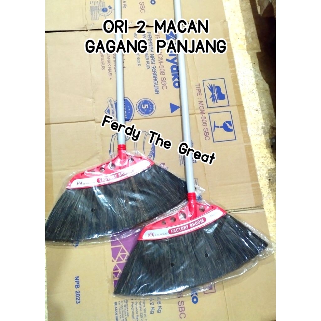 Sapu ijuk 2 macan ORI gagang panjang / sapu rayung / sapu tebal / sapu rumah / sapu gudang / sapu hi