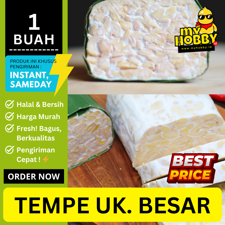 

1 Buah Tempe Papan Ukuran Besar. Stock Selalu Baru, Fresh, Murah & Berkualitas. Gurih Empuk Renyah
