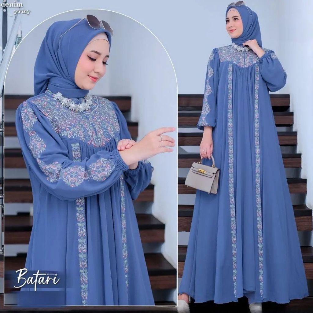 Batari Dress Gamis Pesta Kondangan Wanita Gamis Bordir Bahan Ceruti Babydoll Full Puring Jumbo
