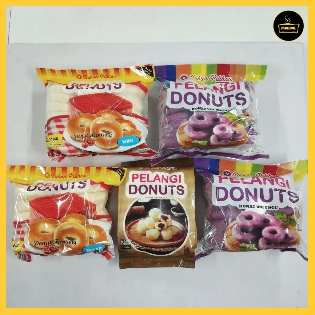 

Pelangi Donat isi Cokelat, Donat Besar isi 10 dan Mini isi 21