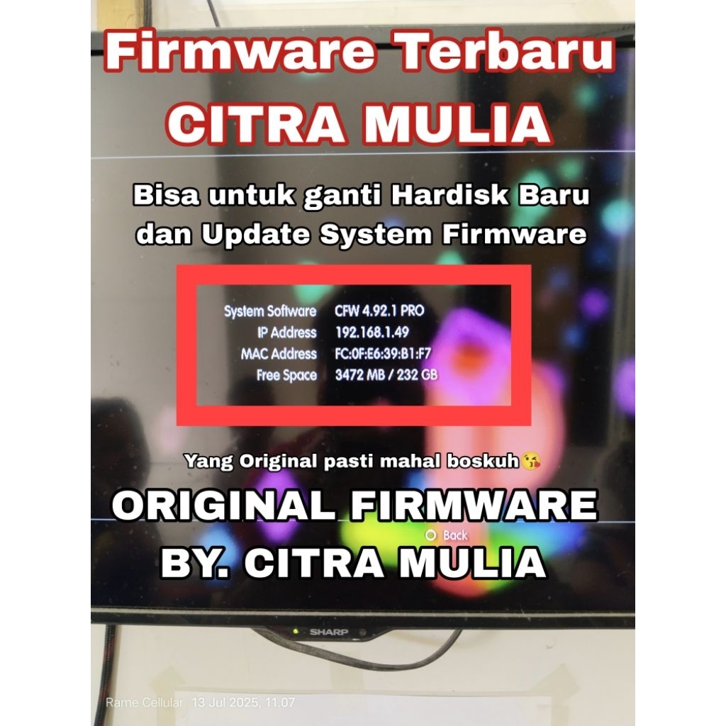 CFW 4.92.1 PRO | HFW + HEN PRO 4.89 | CITRA MULIA | BISA UNTUK GANTI HDD BARU & UPDATE SYSTEM FIRMWA