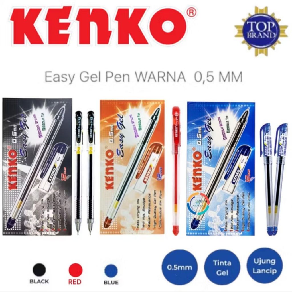 

[KENKO] Pulpen Gel Kenko EASY GELL 0,5mm Hitam / Biru / Merah @pcs
