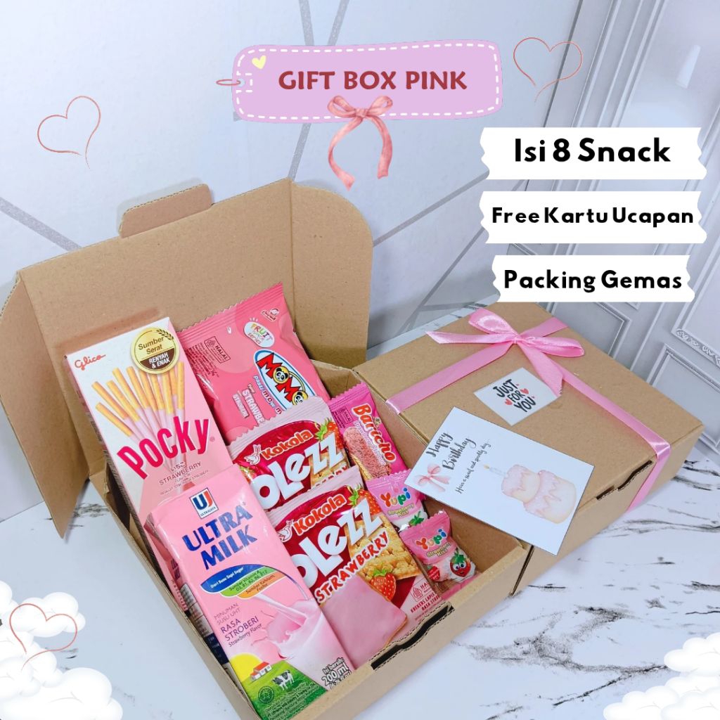 

Hampers Snack Box Pink | Hampers Snack Box Ulang Tahun | Hadiah Ulang Tahun Wisuda Anniversary | Kado All Events