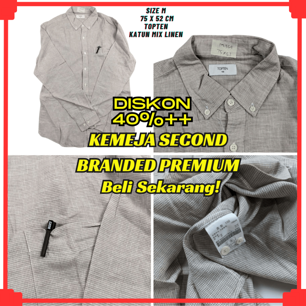 TOPTEN M354 Size M Kemeja Linen Kemeja Lengan Panjang Kemeja Casual Kemeja Second Kemeja Second Bran