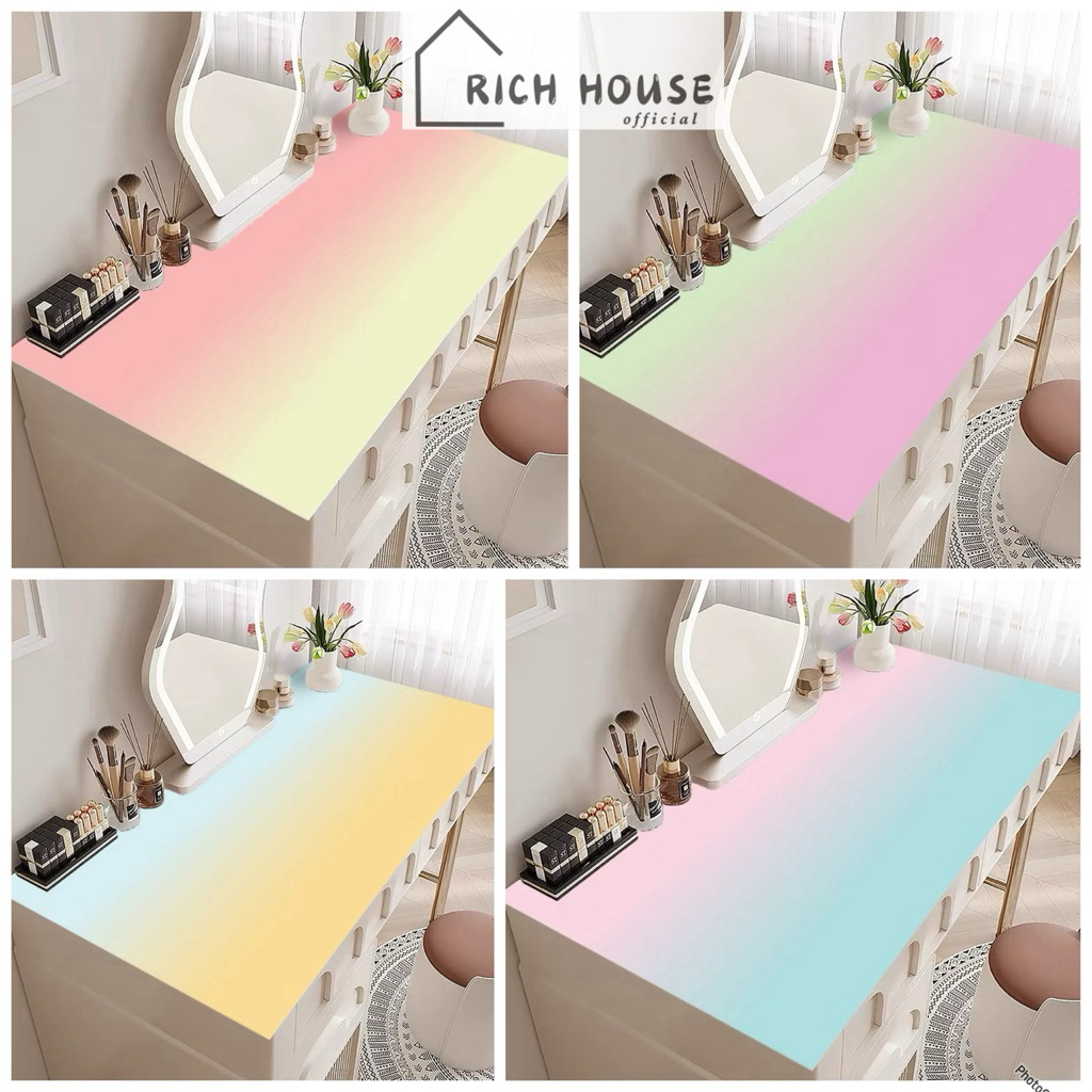 Taplak Meja Makeup Gradasi Pink / Alas Meja Rias Estetik Anti Air Taplak Meja Warna Pastel Gradient