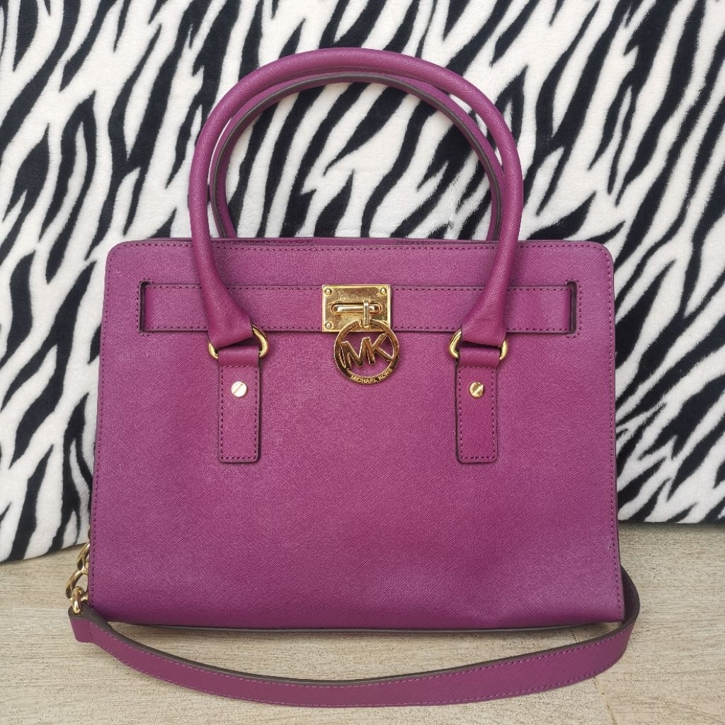 Tas Handbag MK Kulit Saffiano Hamilton Ungu
