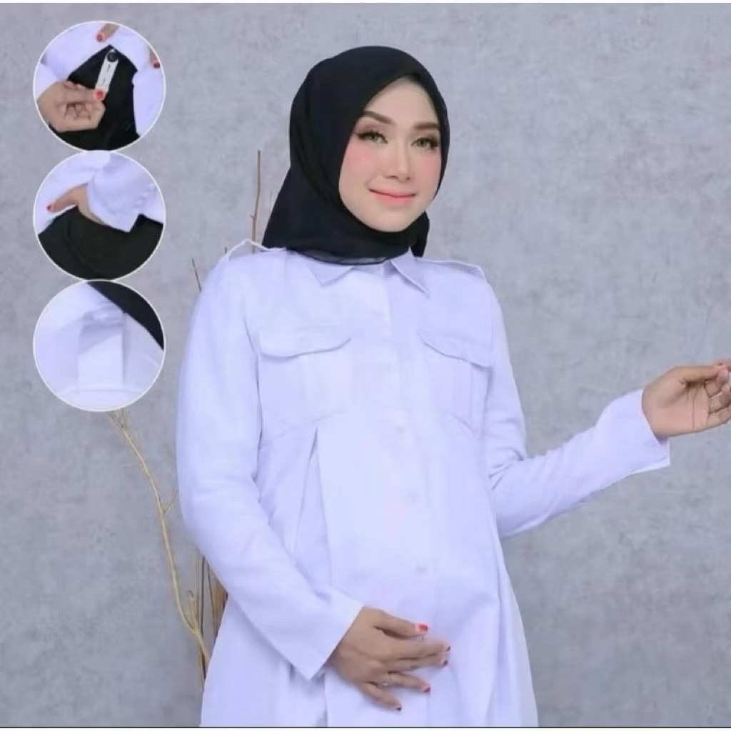 Baju Dinas Putih PNS wanita hamil - Baju PDH Putih ASN wanita hamil