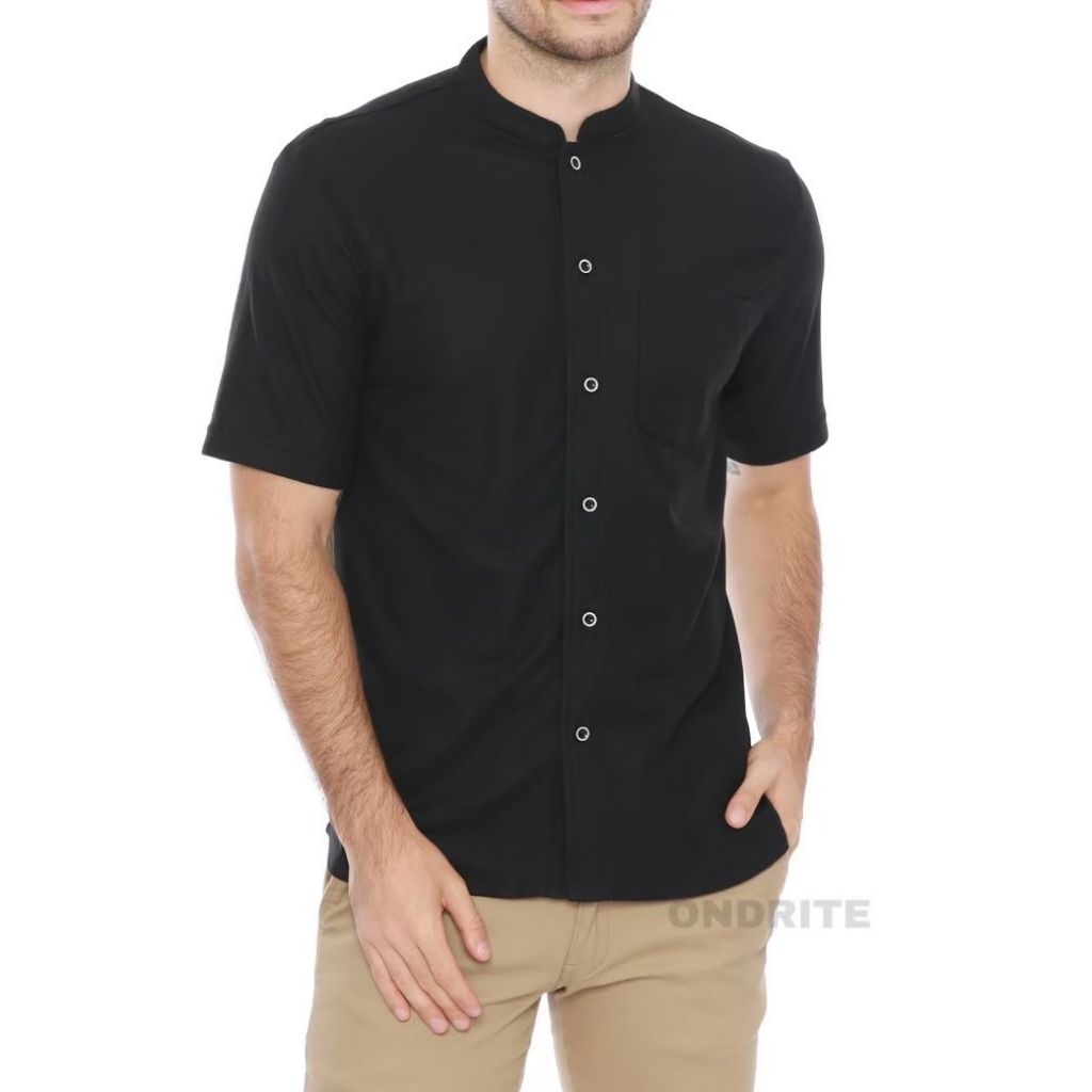 Kemeja Koko Pria Lengan Pendek Kemko Lacoste Pique Hitam