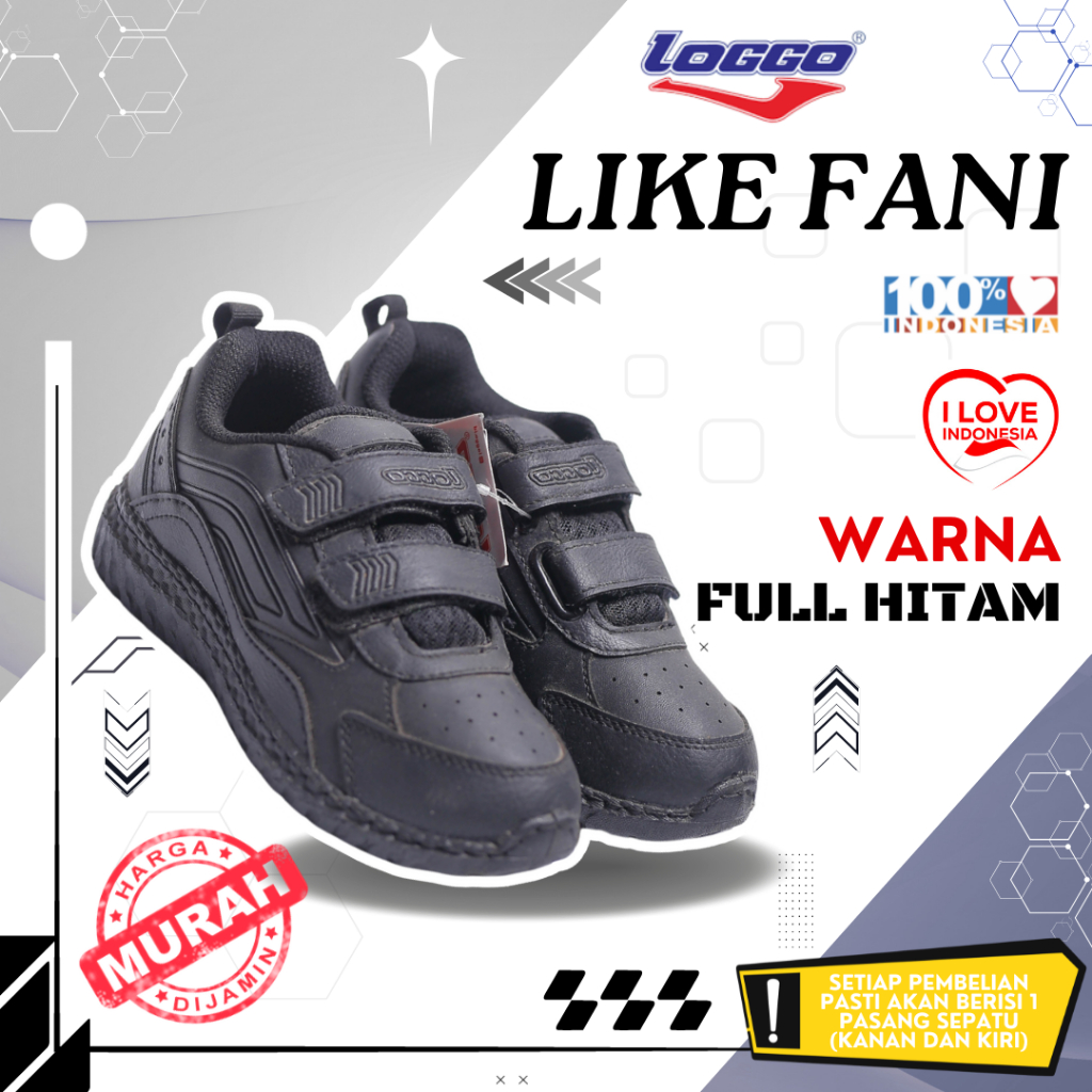LOGGO Like Fani Sepatu Sekolah Pria/Anak Laki - Laki & Perempuan Original Sneakers Hitam / Putih