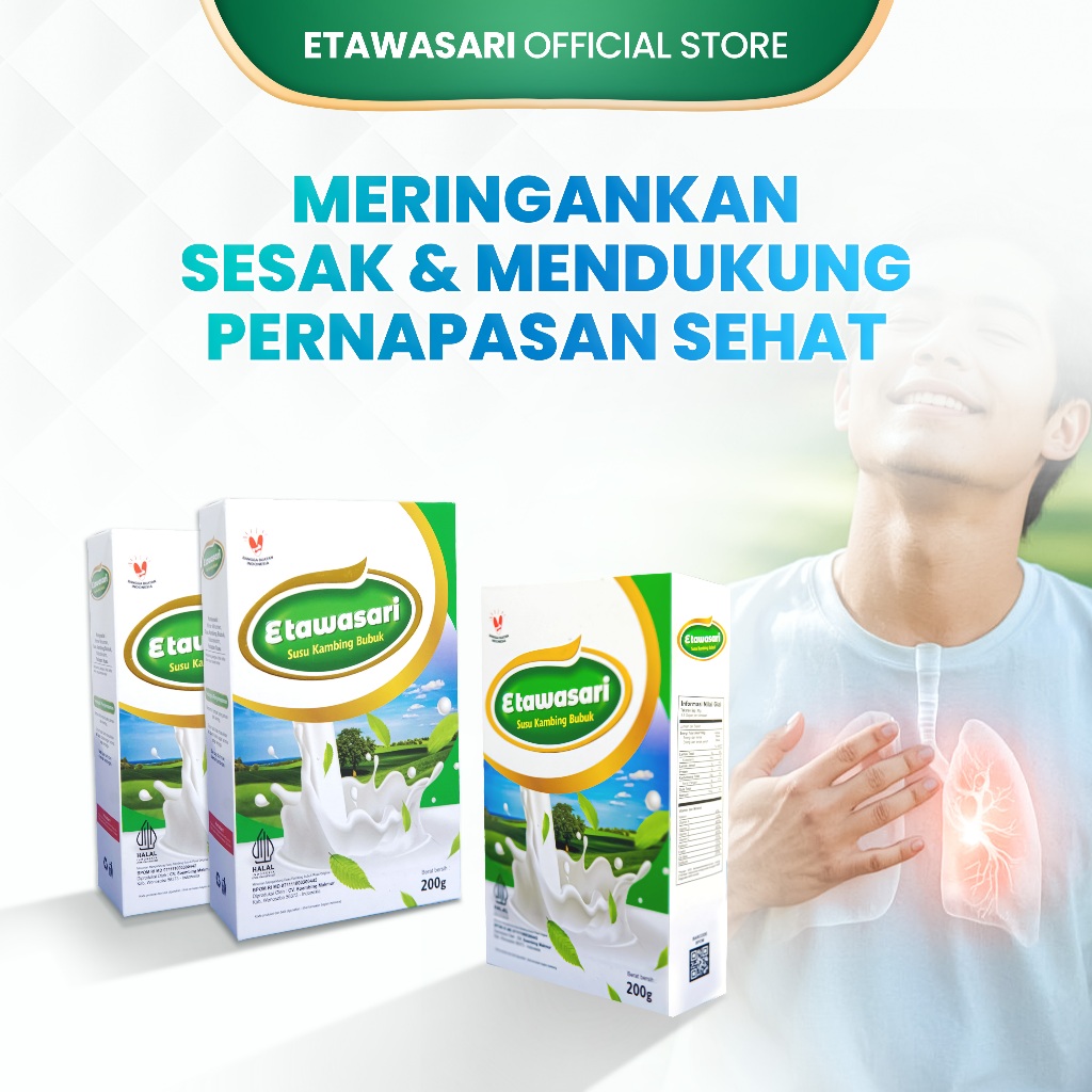 

Etawasari Susu Membantu Gejala Sesak Nafas Asma Mendukung Pernapasan Sehat - 200 Gram (3 box)