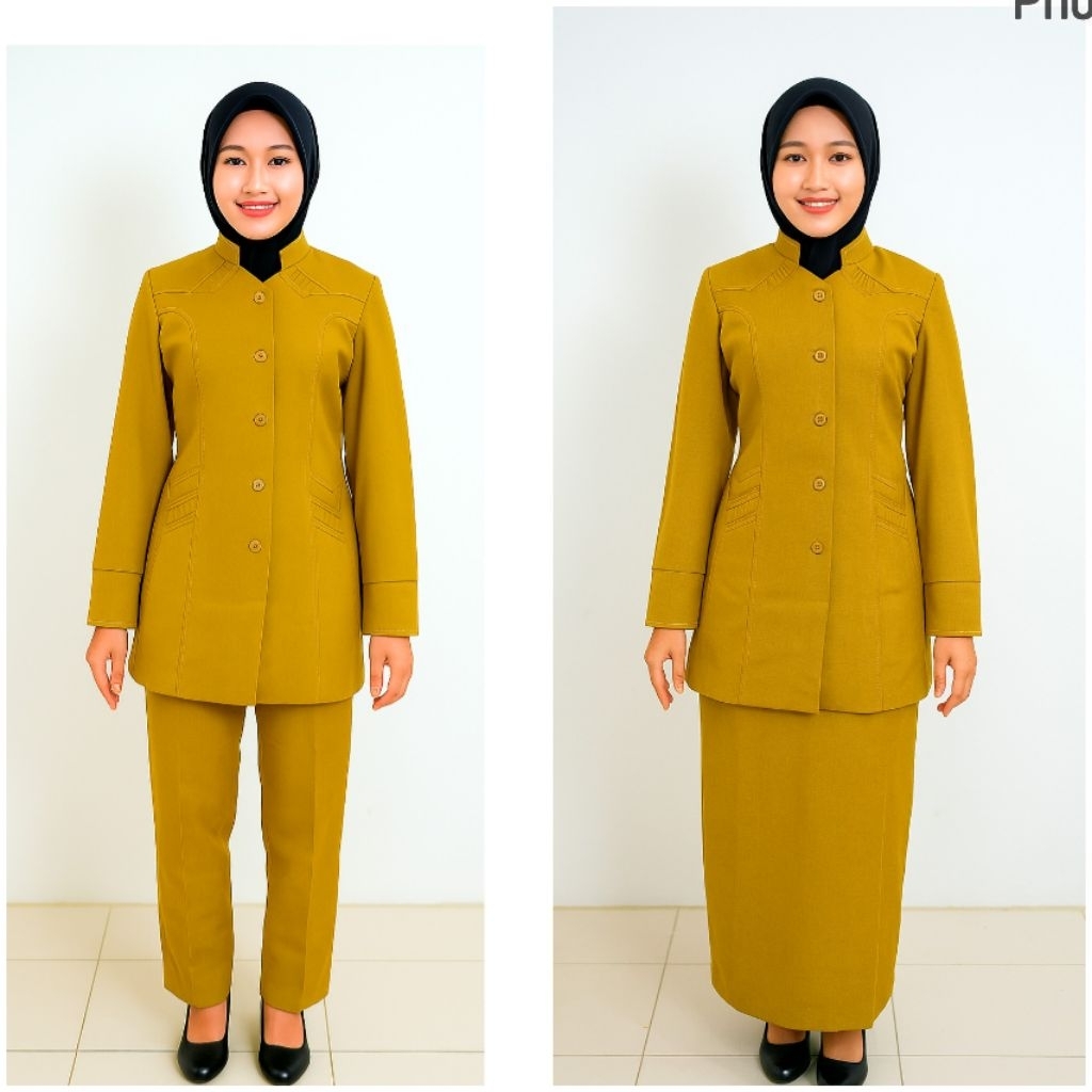 Baju Seragam PNS Wanita Pemda Muda Kerah Sanghai – Blazer Dinas Model Terbaru Warna Kaki Setelan Rok