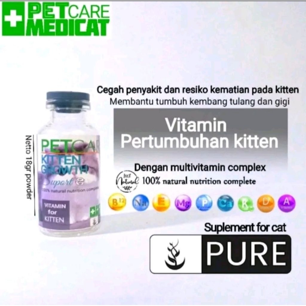 vitamin kitten vitamin pertumbuhan anak kucing vitamin petcare kiitten growth vitamin peningkat daya