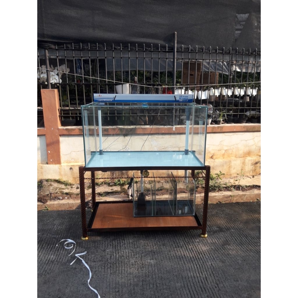 paket aquarium 100x50x50 kaca full 8 mili komplit sisitim.sump filter
