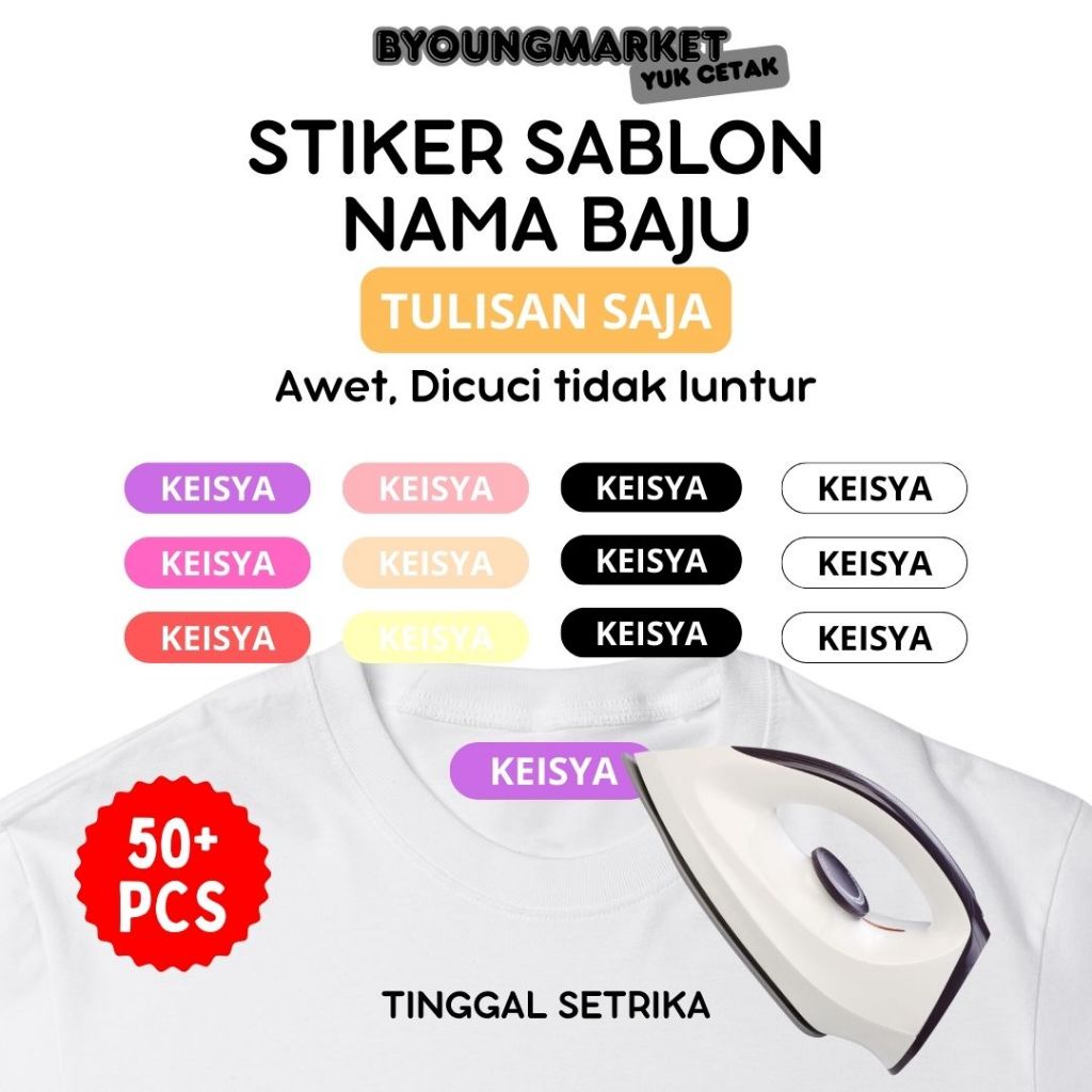 

Stiker Sablon Label Nama Baju Stiker Custom Nama Label Printing Kain / Kaos Sablon Setrika Gratis Custom Nama Isi 50+