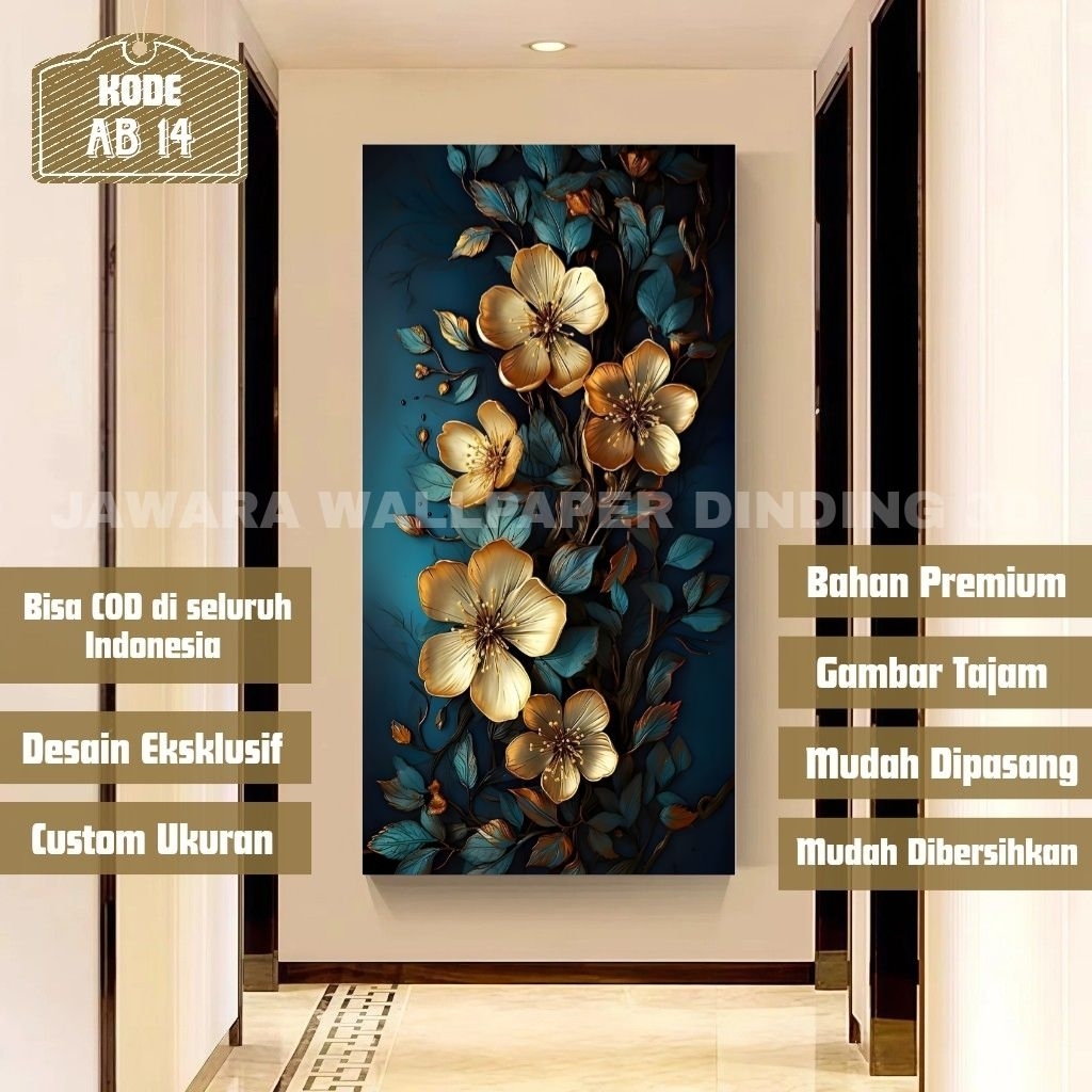 Wallpaper Dinding Custom Visual 3D Bunga Mewah Artistik