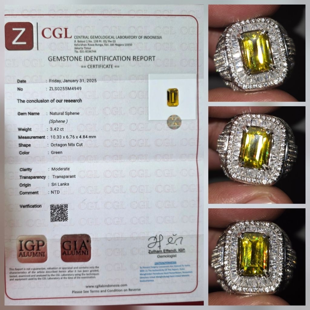 Batu Natural HQ Rainbow Sphene Sertifikat 3.42 crt