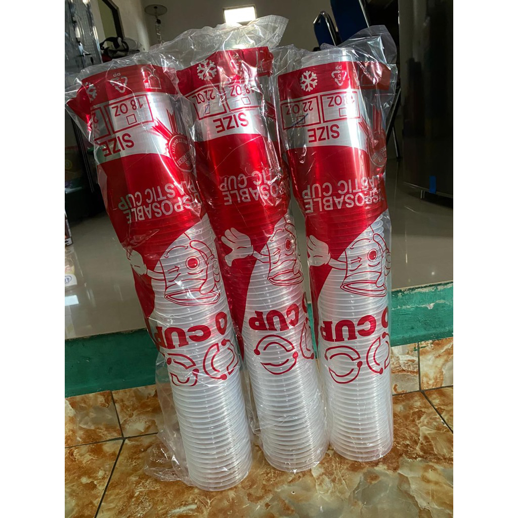[isi 50 pcs] gelas plastik ecer/grosir cup datar ukuran 22 oz