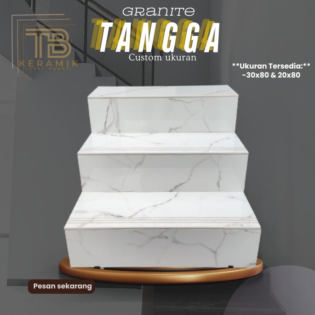 Granit Lantai Tangga 30x80 & 20x80 - Marble White Glossy