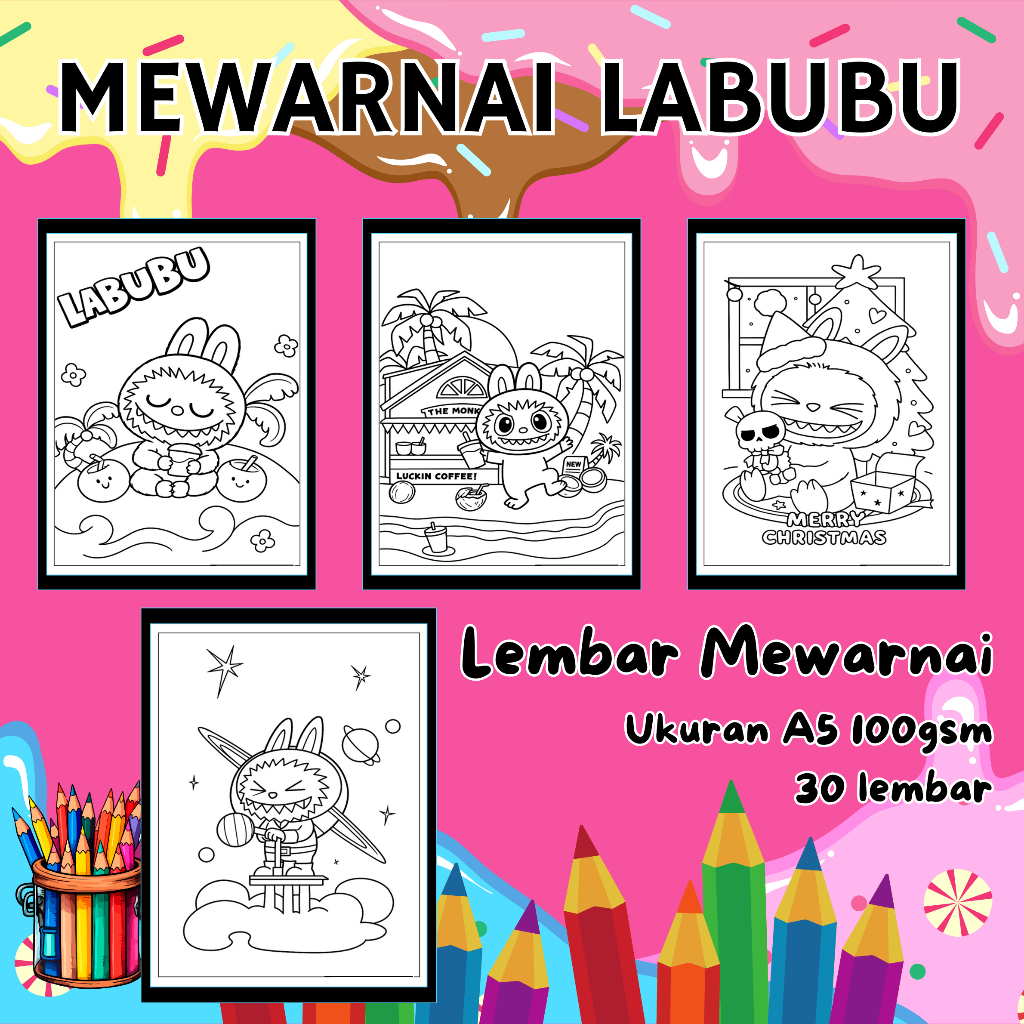 

MEWARNAI LABUBU COLORING PAGES 30 LEMBAR | A5 100GSM