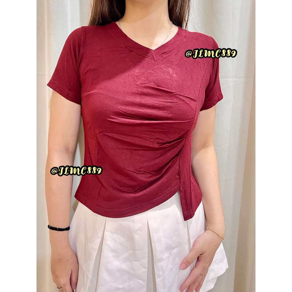 BIANCA Top Wanita Kerut Lengan Pendek