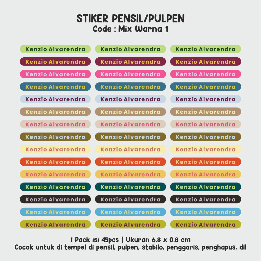 

ISI 45 PCS / STIKER NAMA ANAK PULPEN / LABEL PENSIL / CRAYON / BOLPOIN/ STABILO/ PENGGARIS /ATK