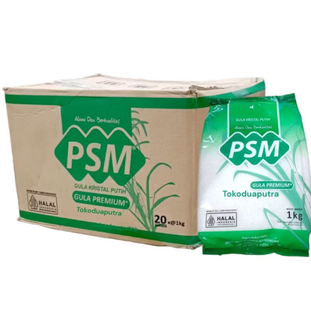 (1 KARTON) Gula Pasir PSM Kemasan 1 KG Isi 20 KG/Karton Harga Termurah