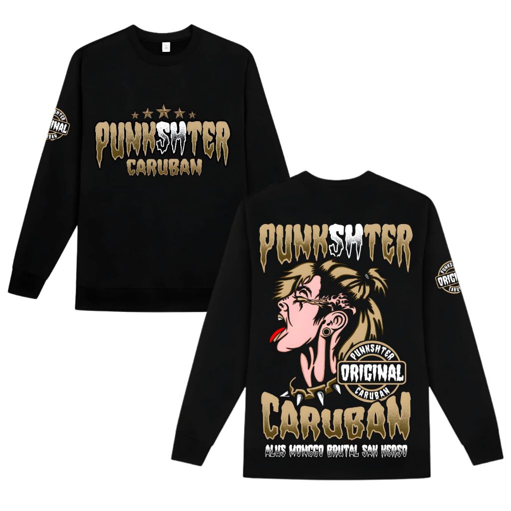 Promo Longsleeve Punkshter Caruban Bahan Cotton Combed Tebal Murah Dan Halus Warna Hitam