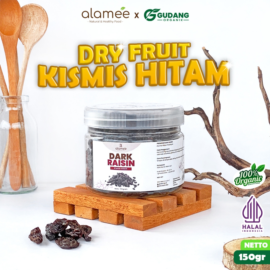 

ALAMEE Dark Raisin Cemilan Buah Sehat Kismis Hitam Manis Dried Fruit Black Raisin PREMIUM 150gr