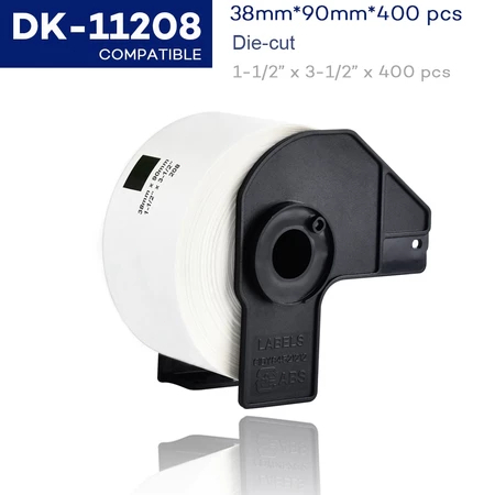 

Compatible Brother Label Tapes DK-11208 Die-Cut Label Roll 38mm x 90mm 400 Label Black on White