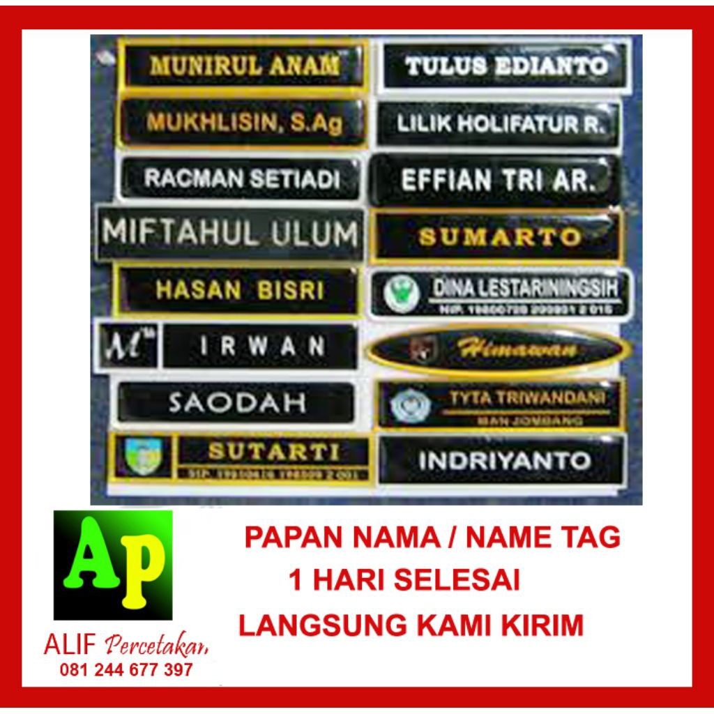 

Papan Nama Dada / Name Tag Akrilik Resin ( premium glossy )