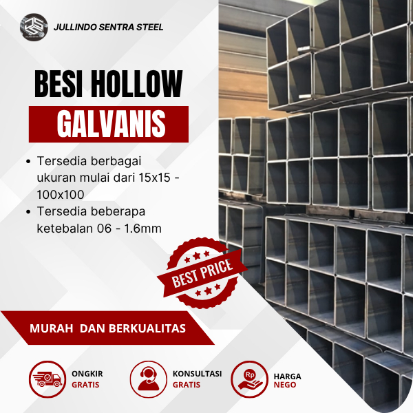 Besi Hollow Galvanis 20X20 VARIAN Tebal Full 0.7mm / 0.8mm / 1.0mm  Panjang 6 Meter