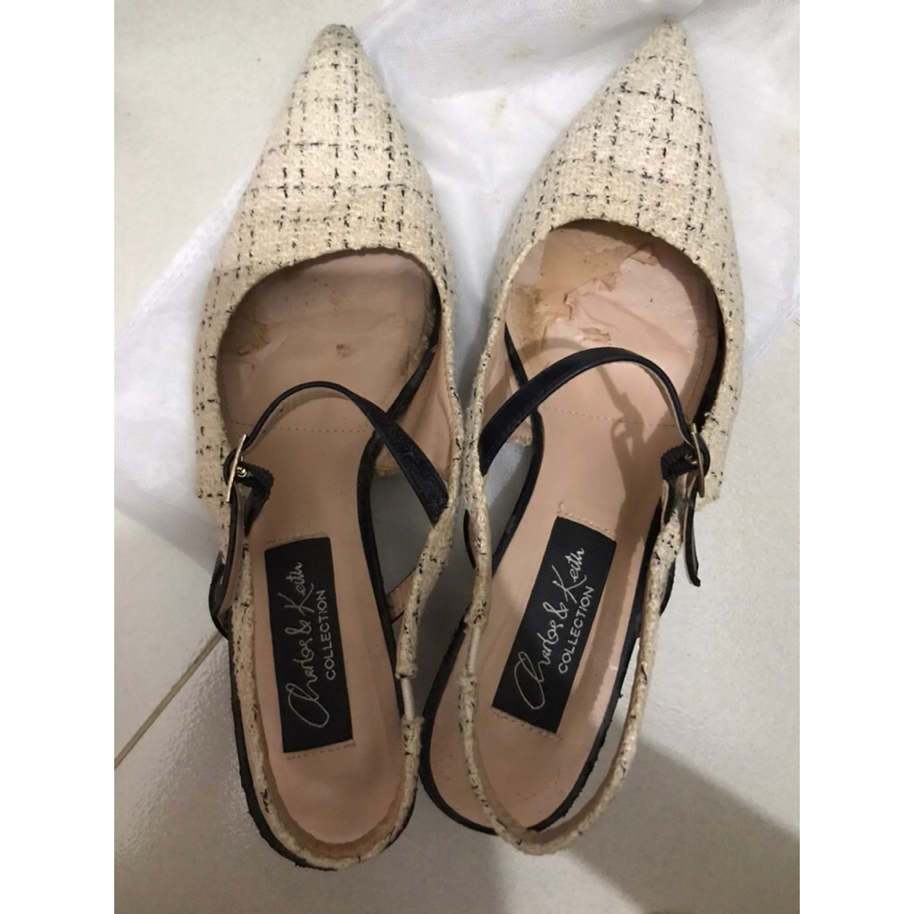 [PRELOVED] CHARLES & KEITH KITTEN HEELS SLING BACK SHOES HAK TINGGI 5CM SEPATU KANTOR WANITA