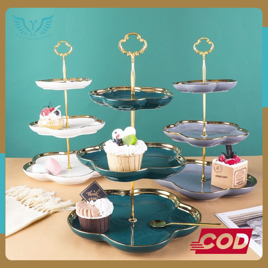 2 tingkat dan 3 tingkat Tier Ceramic Cake Stand • Nampan Kue Susun Tingkat • Wadah Saji Kue Tingkat