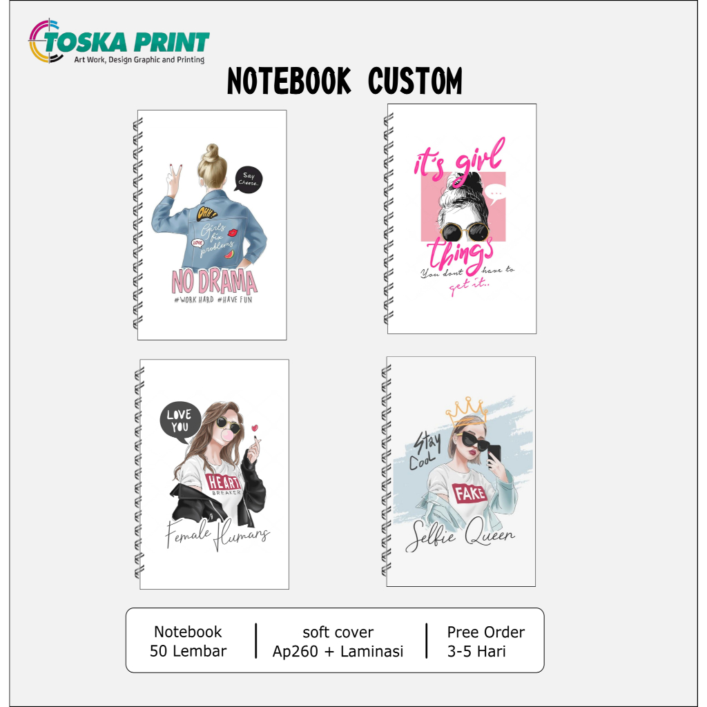 

Buku Tulis Notebook A5 Girl Quotes shabby Garis / Polos