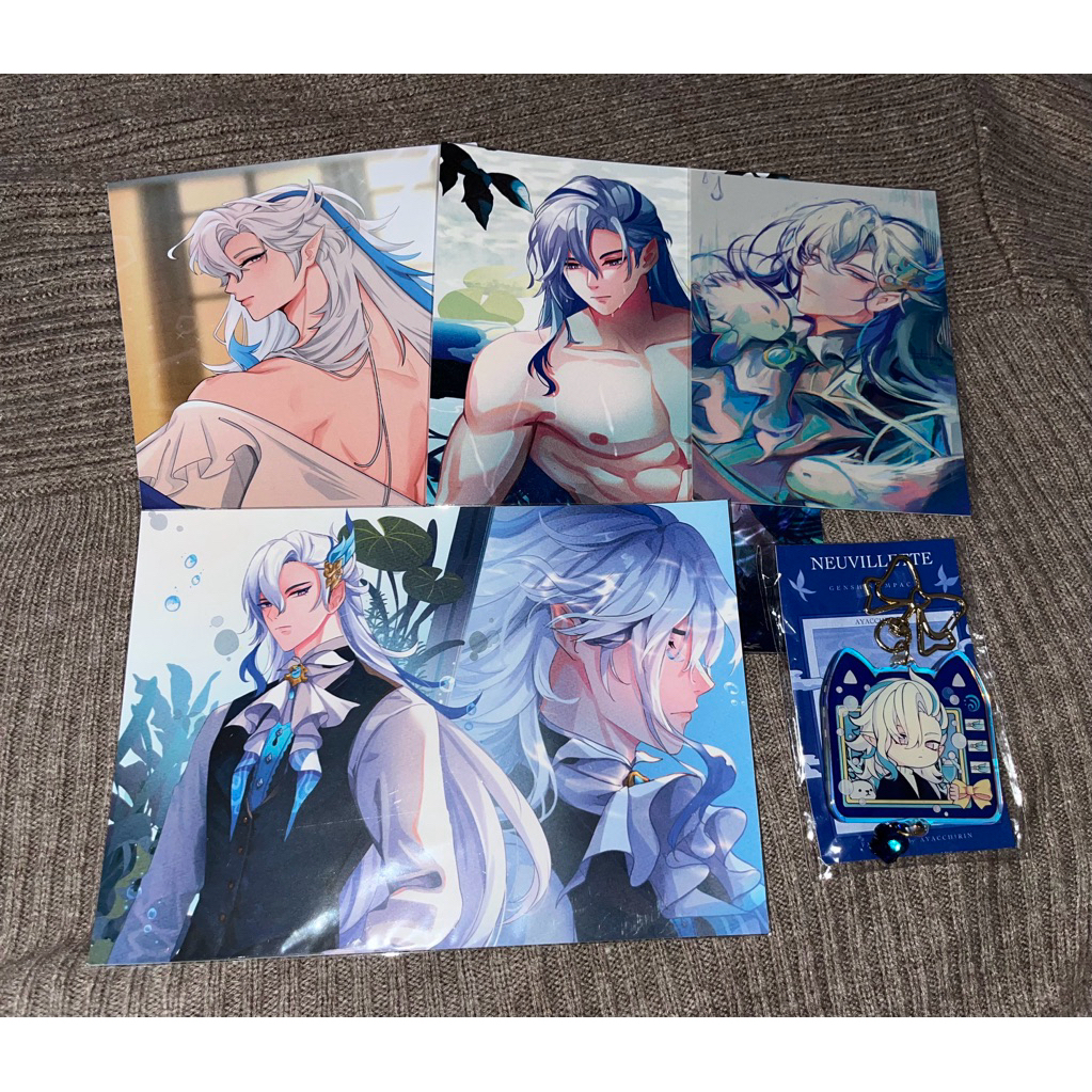 Genshin Impact Fanmerch Neuvillette Postcard Keychain Set