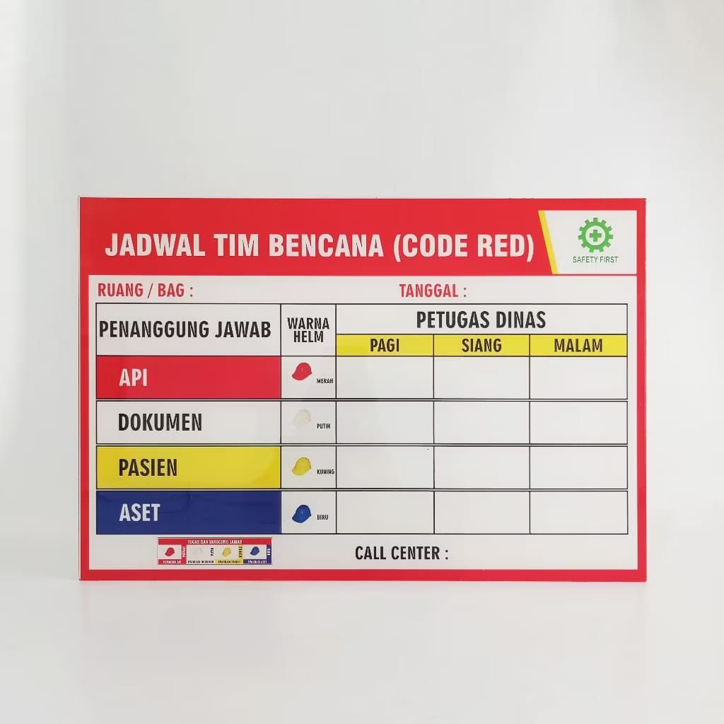

Papan Code Red Murah 31,5 x 46,5 cm - Papan Akrilik Daftar Petugas Siaga Bencana