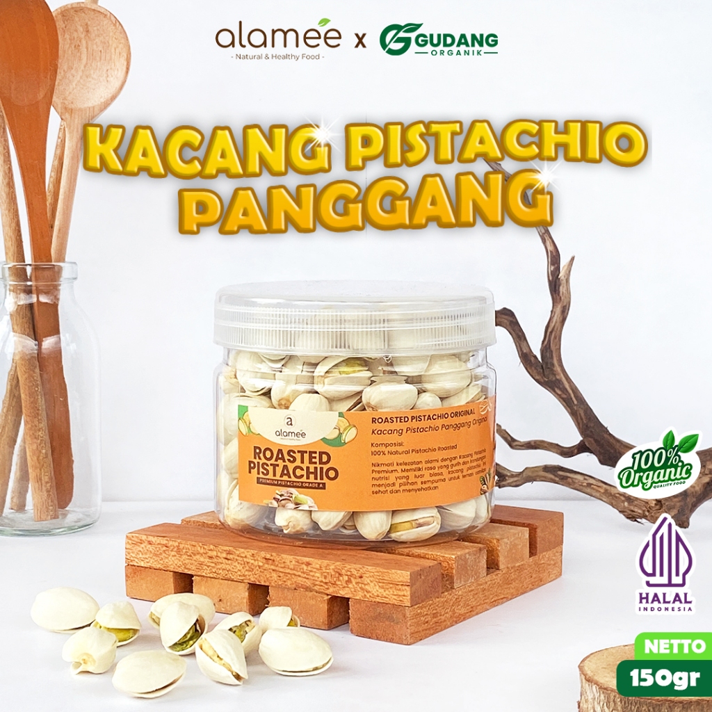 

ALAMEE Roasted Pistacio Kacang Pistachio Premium 150gr Fustuk Panggang Organic Dalam Cangkang Renyah