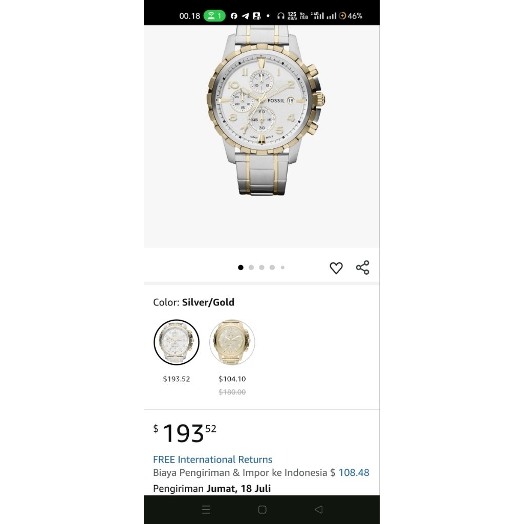 jam mewah Fossil  original second