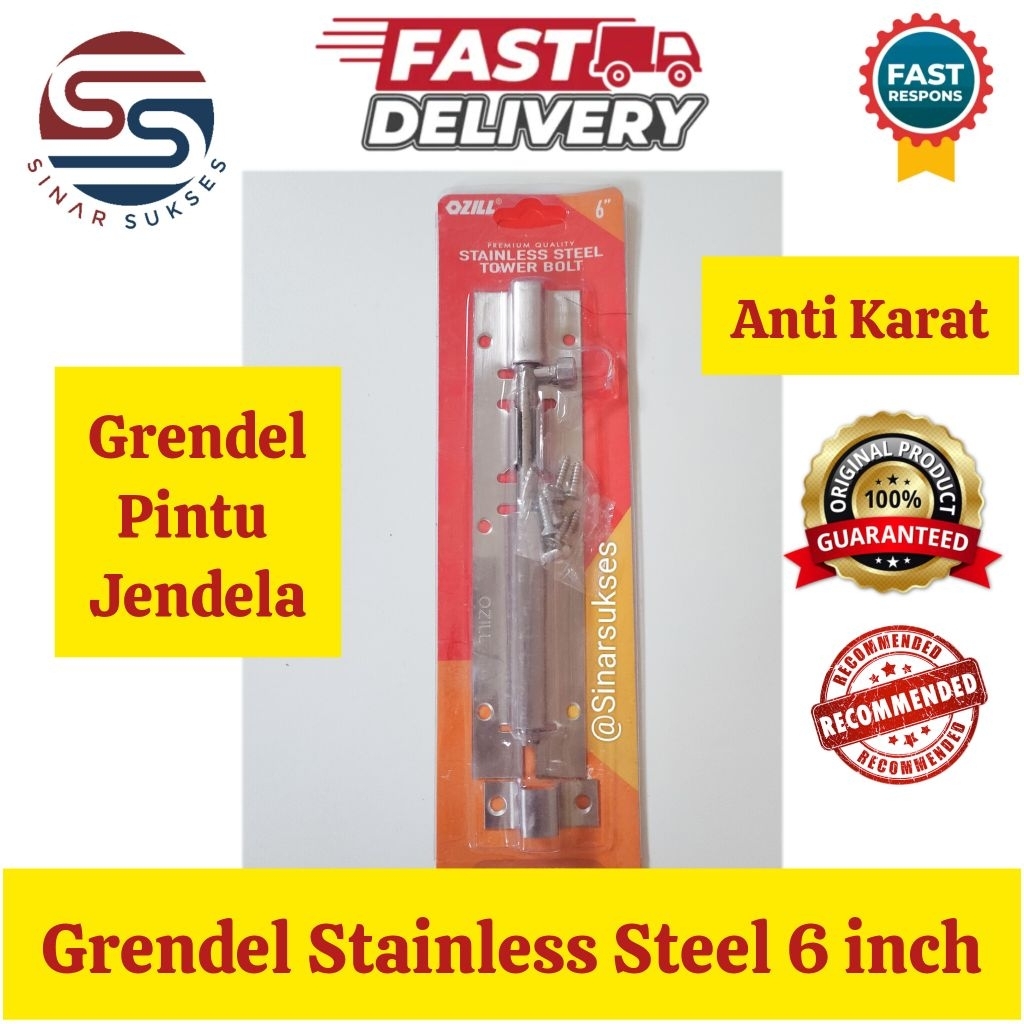 Grendel Stainless Steel 6 inch Anti Karat/ Grendel Stainless Steel Murah/ Slot Plat Stanlis Murah 6"