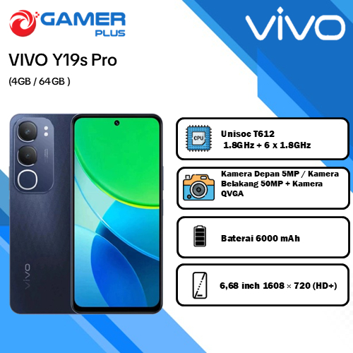 VIVO Y19s Pro 4GB 64GB 6000mAh + 44W FlashCharge, IP64, Dual Stereo Speaker, 50MP Kamera Utama