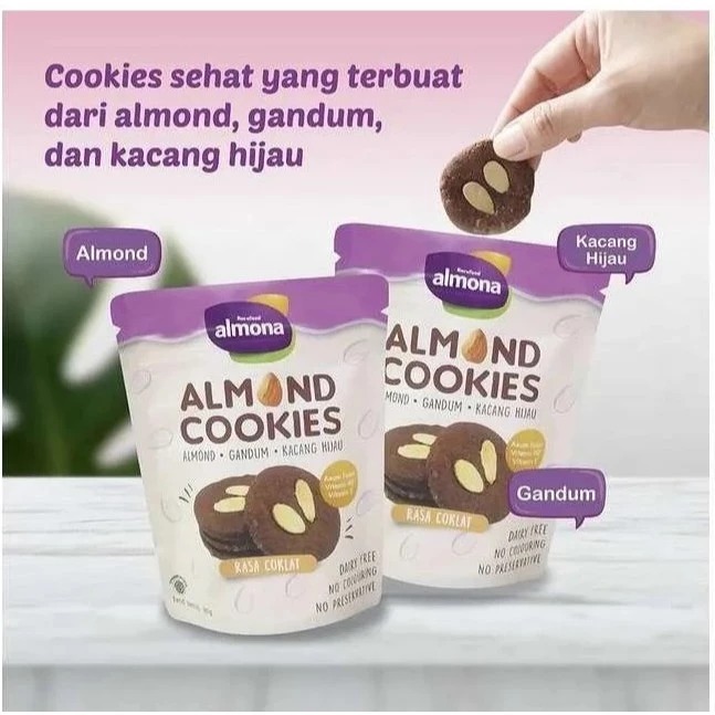 

BAREFOOD Almona Almond Cookies Brownies 50Ggr - Cemilan Diet Sehat Gandum Kacang Hijau - Dairy Free - No Preservative - No Coloring
