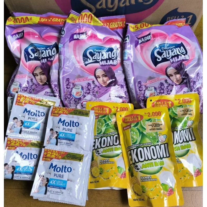 3 Sayang 5000 + 12pcs/1 renteng pewangi soklin + 3 ekonomi  cuci piring